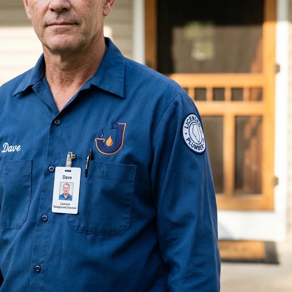 Licensed plumber showing ID badge in Locust Grove, OK
