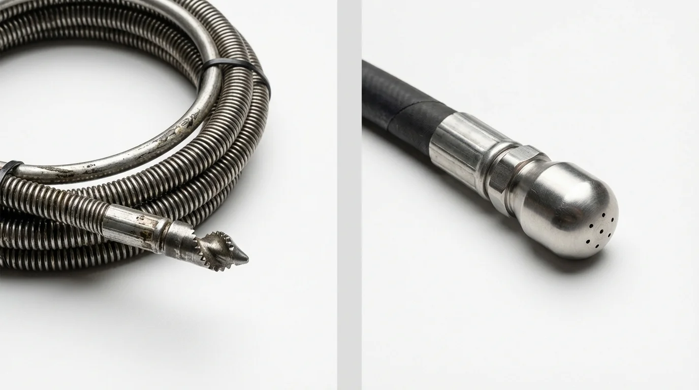 Drain snake cable and hydro jetting nozzle used for drain cleaning in Locust Grove, OK