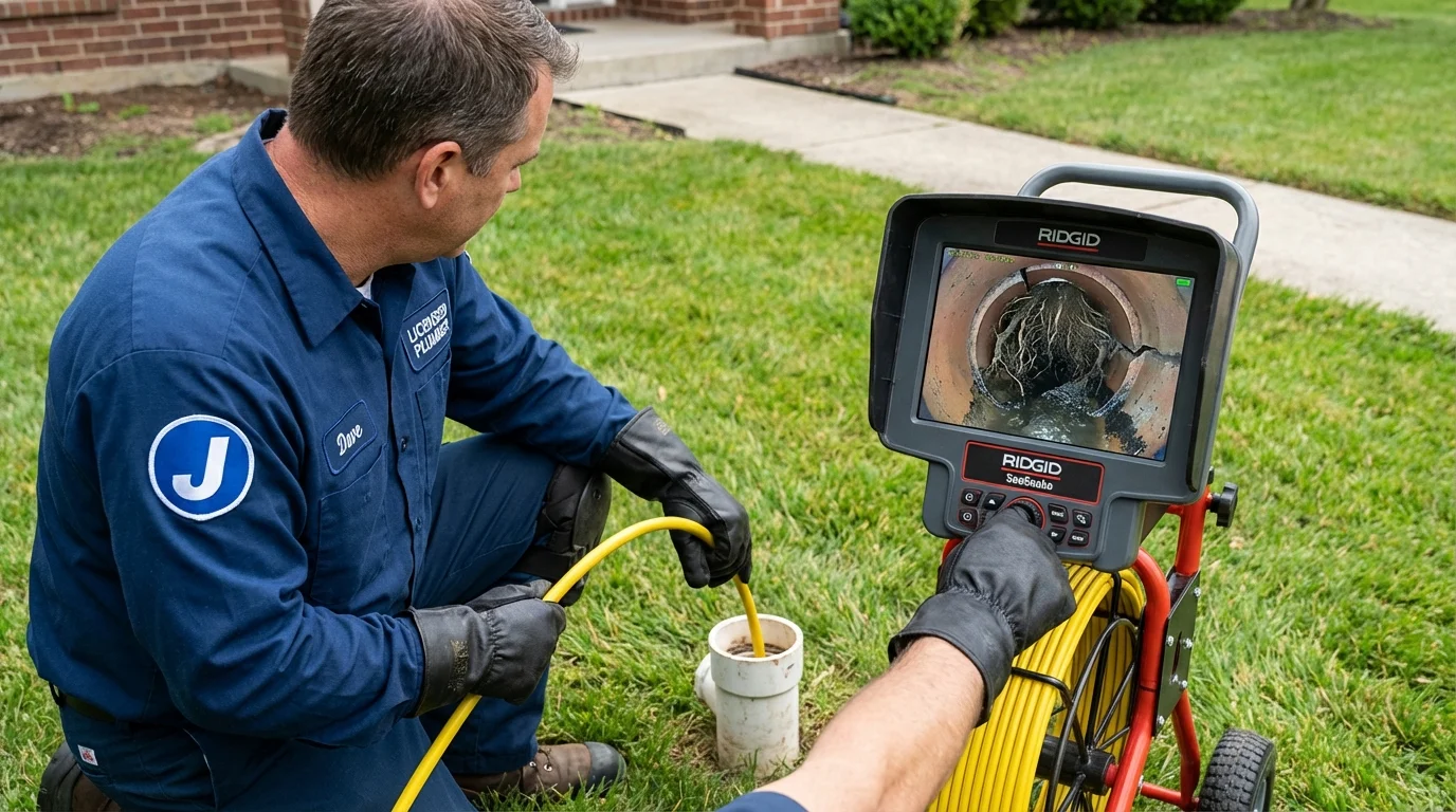 Sewer camera inspection being performed by Johns Plumbing LLC in Locust Grove