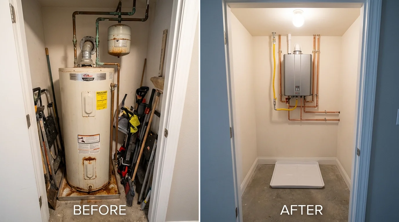 Tank water heater versus wall-mounted tankless unit comparison for Locust Grove, OK homeowners